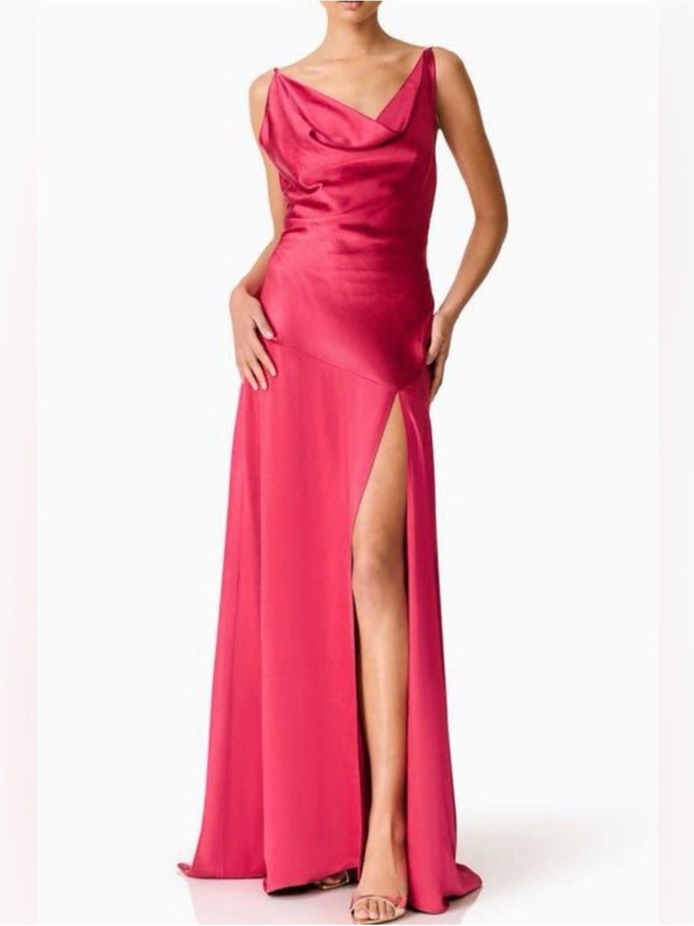 NEW Elliatt Clementine Cowl Neck Satin Dress, Large